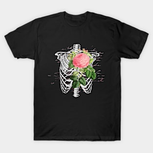 Skull and Pink Floral Roses T-Shirt